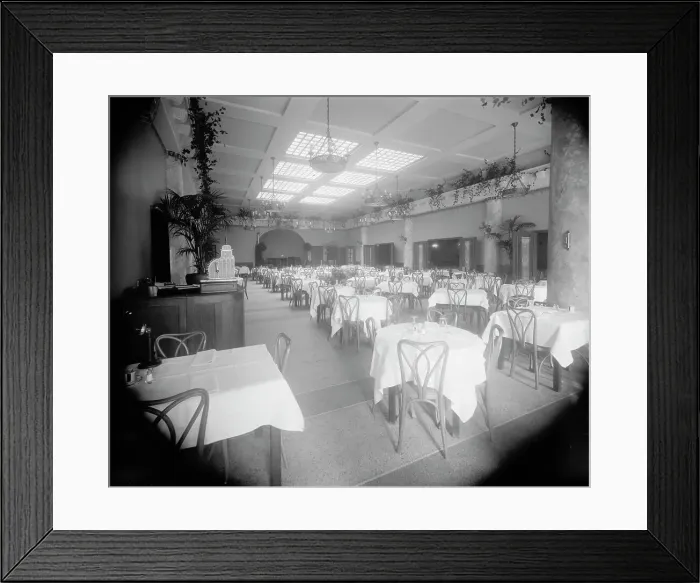 Framed Print : Edelweiss Cafe, main dining room (front entrance), Detroit, Mich. between 1905 and 1915. Creator: Unknown Framed Print : Edelweiss Cafe, main dining room (front entrance), Detroit, Mich. between 1905 and 1915. Creator: Unknown