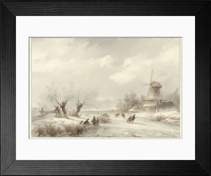 Framed Print : Winter landscape with skaters by a windmill, 1827-1897. Creator: Lodewijk Johannes Kleijn Framed Print : Winter landscape with skaters by a windmill, 1827-1897. Creator: Lodewijk Johannes Kleijn