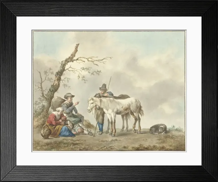 Framed Print : Resting travelers with two horses, 1783-1850. Creator: Louis Moritz Framed Print : Resting travelers with two horses, 1783-1850. Creator: Louis Moritz