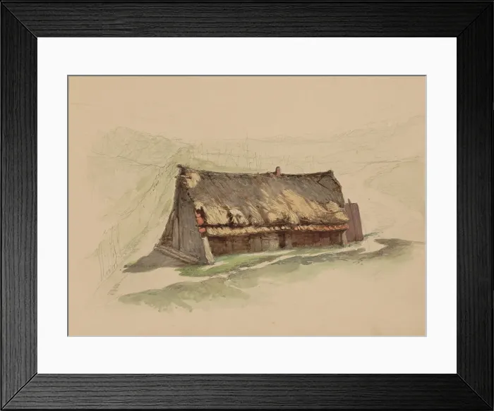 Framed Print : Barn with a thatched roof in a meadow, 1864-c. 1865. Creator: Maria Vos Framed Print : Barn with a thatched roof in a meadow, 1864-c. 1865. Creator: Maria Vos