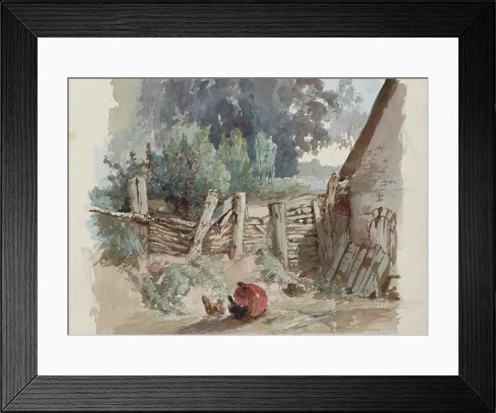 Framed Print : Chickens scratching in a farmyard, 1864-1865. Creator: Maria Vos Framed Print : Chickens scratching in a farmyard, 1864-1865. Creator: Maria Vos