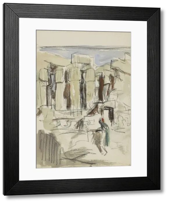 Framed Print : Figure at the colonnade of the Luxor Temple, 1919. Creator: Marius Bauer