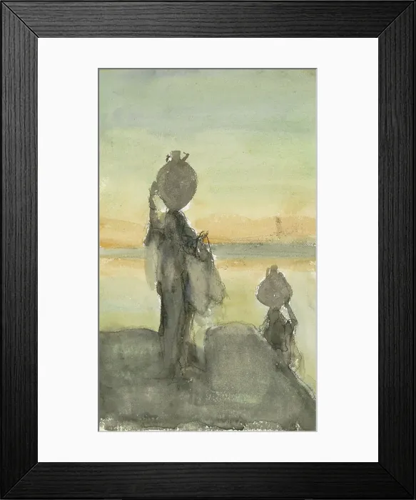 Framed Print : Desert landscape with water carriers, 1919. Creator: Marius Bauer Framed Print : Desert landscape with water carriers, 1919. Creator: Marius Bauer