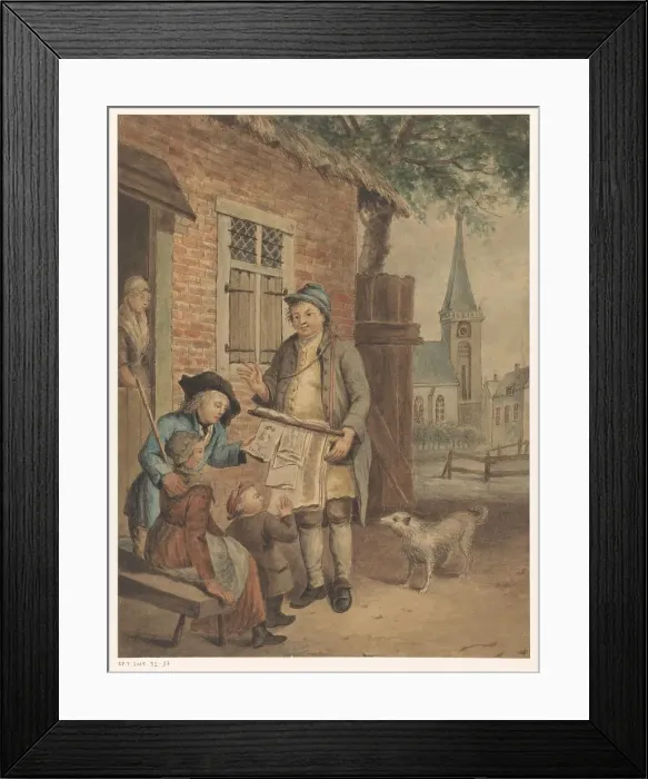 Framed Print : Travelling print-seller in a village, 1800-1899. Creator: Anon Framed Print : Travelling print-seller in a village, 1800-1899. Creator: Anon