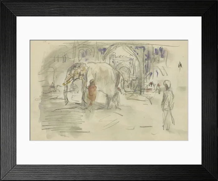 Framed Print : Indian with an elephant at a gate, 1924-1925. Creator: Marius Bauer Framed Print : Indian with an elephant at a gate, 1924-1925. Creator: Marius Bauer