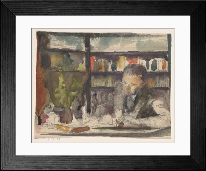 Framed Print : Man behind a desk in a study, 1900-1999. Creator: Anon Framed Print : Man behind a desk in a study, 1900-1999. Creator: Anon