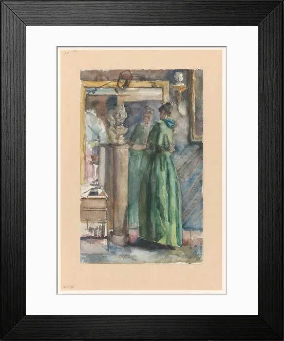 Framed Print : Lady in green dress standing in front of a mirror, 1874-1918. Creator: Martinus van Andringa Framed Print : Lady in green dress standing in front of a mirror, 1874-1918. Creator: Martinus van Andringa