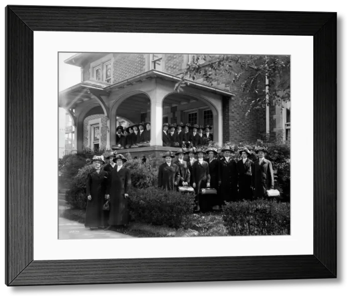 Framed Print : Visiting nurses building, showing group, Detroit, Mich. between 1905 and 1915. Creator: Unknown Framed Print : Visiting nurses building, showing group, Detroit, Mich. between 1905 and 1915. Creator: Unknown