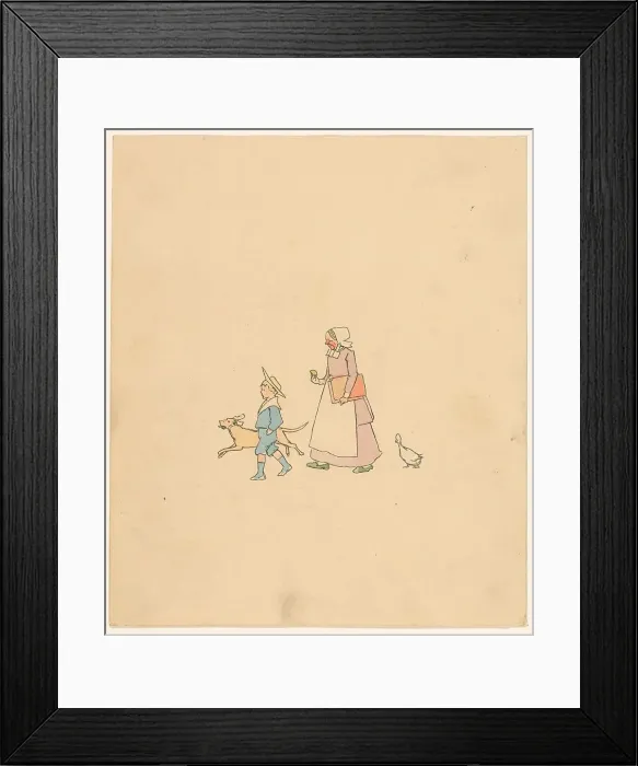 Framed Print : Boy, dog, woman and goose, c.1880-c.1910. Creator: Anon Framed Print : Boy, dog, woman and goose, c.1880-c.1910. Creator: Anon