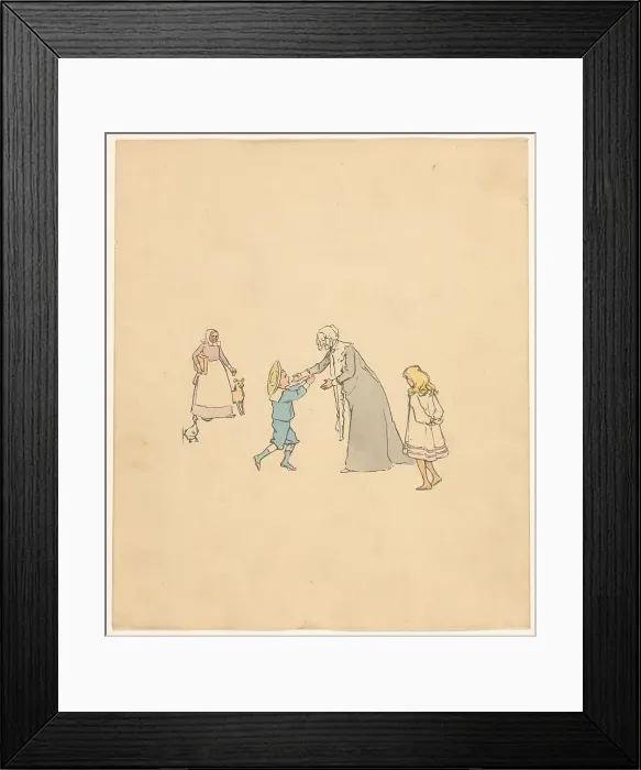 Framed Print : Older woman receives a boy, c.1880-c.1910. Creator: Anon Framed Print : Older woman receives a boy, c.1880-c.1910. Creator: Anon