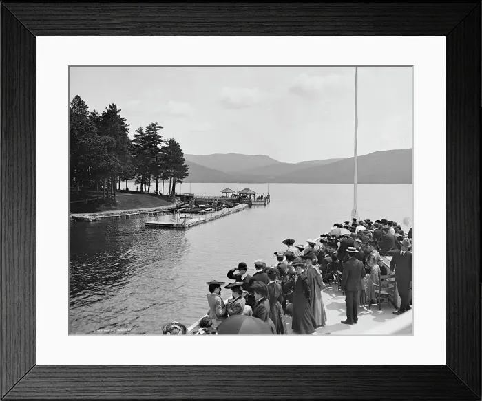 Framed Print : Approaching Sagamore Dock, Green Island, Lake George, N.Y. c1904. Creator: Unknown Framed Print : Approaching Sagamore Dock, Green Island, Lake George, N.Y. c1904. Creator: Unknown