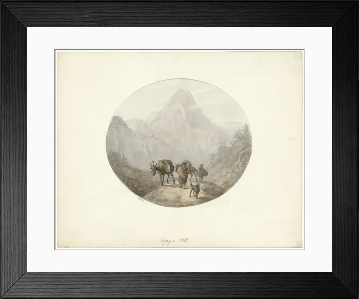 Framed Print : Mountain landscape in Spain, with donkeys, 1812. Creator: Otto Baron Howen Framed Print : Mountain landscape in Spain, with donkeys, 1812. Creator: Otto Baron Howen