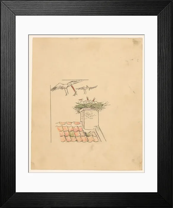 Framed Print : Stork nest on a chimney, c.1880-c.1910. Creator: Anon Framed Print : Stork nest on a chimney, c.1880-c.1910. Creator: Anon