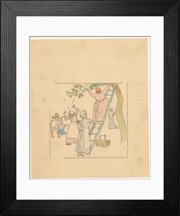 Framed Print : People picking plums, c.1880-c.1910. Creator: Anon Framed Print : People picking plums, c.1880-c.1910. Creator: Anon