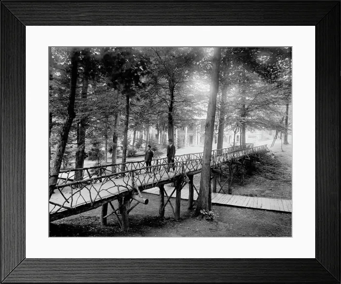 Framed Print : Rustic bridge, Chautauqua, between 1880 and 1899. Creator: Unknown Framed Print : Rustic bridge, Chautauqua, between 1880 and 1899. Creator: Unknown
