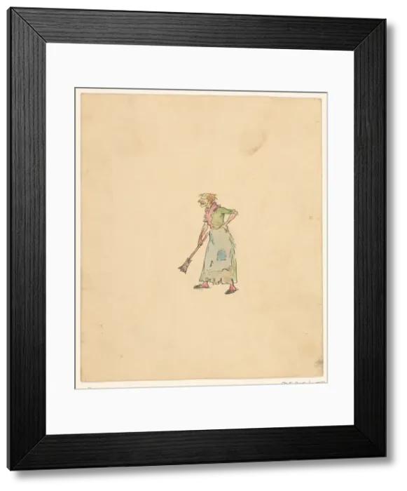 Framed Print : Old woman with broom, c.1880-c.1910. Creator: Anon Framed Print : Old woman with broom, c.1880-c.1910. Creator: Anon
