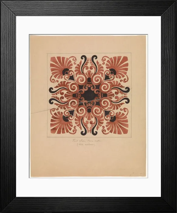 Framed Print : Design for a tile with palmet motifs, c.1850. Creator: Anon