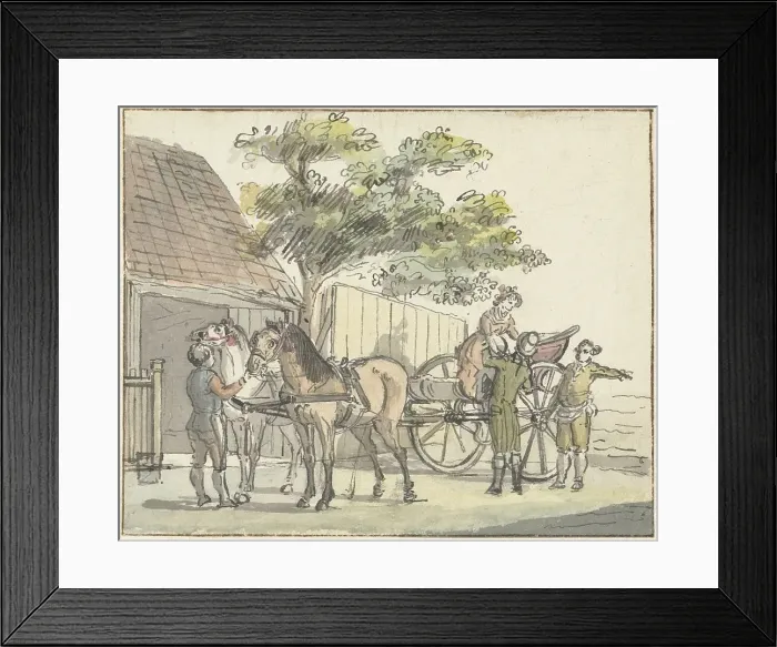 Framed Print : Cart with two horses at De Donkere Kuil tavern near Haarlem, 1815. Creator: Reinier Vinkeles Framed Print : Cart with two horses at De Donkere Kuil tavern near Haarlem, 1815. Creator: Reinier Vinkeles