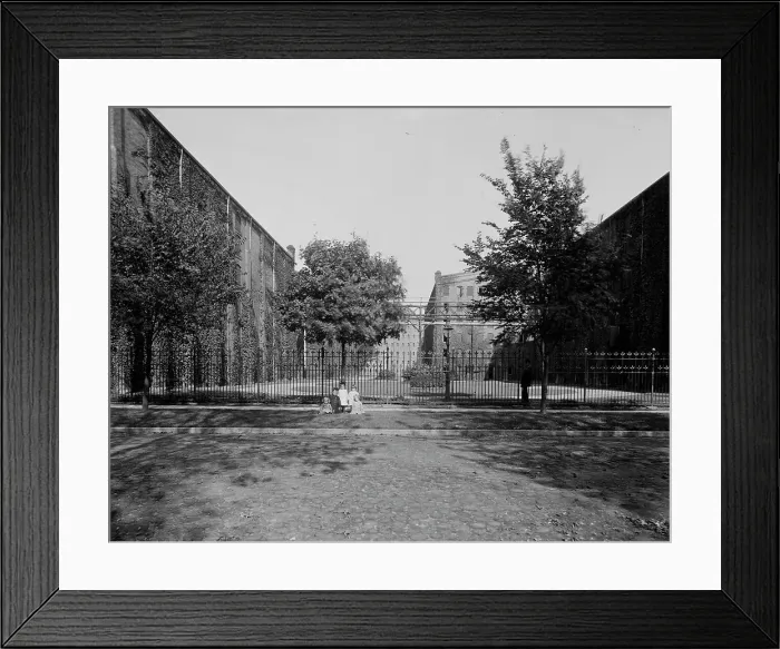 Framed Print : View between warehouses, Walker distillery, Walkerville, Ont. between 1905 and 1915. Creator: Unknown Framed Print : View between warehouses, Walker distillery, Walkerville, Ont. between 1905 and 1915. Creator: Unknown