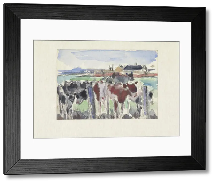 Framed Print : Landscape on the Schinkel with cows in the foreground, 1915. Creator: Rik Wouters Framed Print : Landscape on the Schinkel with cows in the foreground, 1915. Creator: Rik Wouters