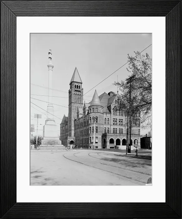 Framed Print : Steele High School and Soldiers Monument, Dayton, O[hio], between 1900 and 1906. Creator: Unknown