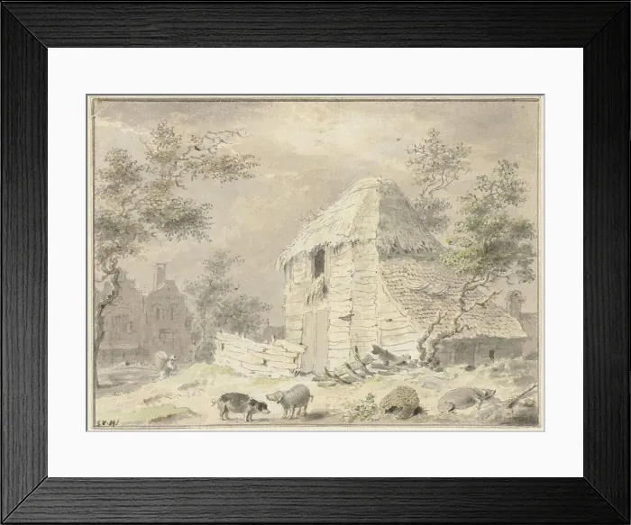 Framed Print : Barn with some pigs, 1700-1800. Creator: Samuel van Huls Framed Print : Barn with some pigs, 1700-1800. Creator: Samuel van Huls
