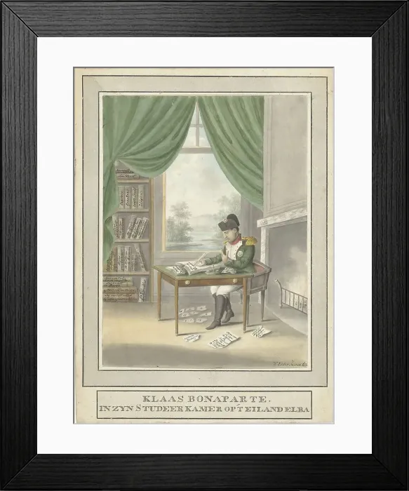 Framed Print : Cartoon of Napoleon: Klaas Bonaparte in his study on the island of Elba, 1814, 1814. Creator: Wijnand Esser Framed Print : Cartoon of Napoleon: Klaas Bonaparte in his study on the island of Elba, 1814, 1814. Creator: Wijnand Esser