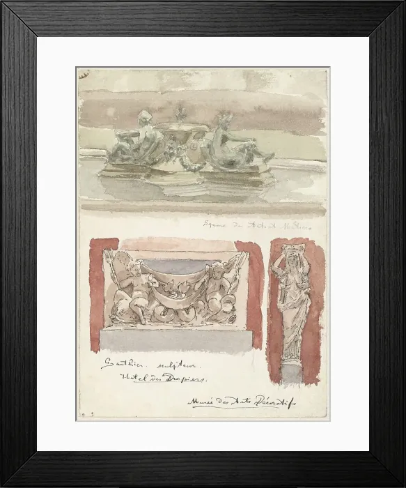 Framed Print : Three sketches of sculptures in the Museum of Decorative Arts in Paris, 1872-1904. Creator: Wilhelm Cornelis Bauer Framed Print : Three sketches of sculptures in the Museum of Decorative Arts in Paris, 1872-1904. Creator: Wilhelm Cornelis Bauer