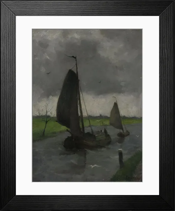 Framed Print : Watercourse with Sail Barges, 1885-1912. Creator: Johann Eduard Karsen Framed Print : Watercourse with Sail Barges, 1885-1912. Creator: Johann Eduard Karsen