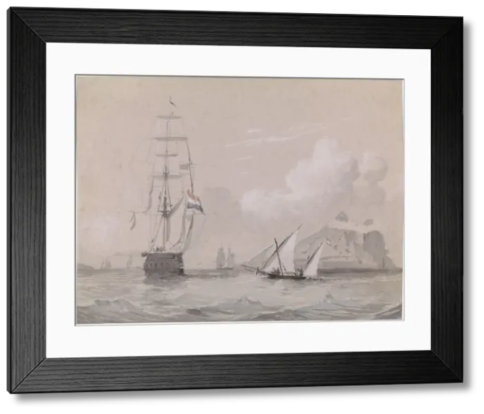 Framed Print : Dutch sailing ship off the coast of Gibraltar, 1834-1893. Creator: Willem Antonie van Deventer Framed Print : Dutch sailing ship off the coast of Gibraltar, 1834-1893. Creator: Willem Antonie van Deventer