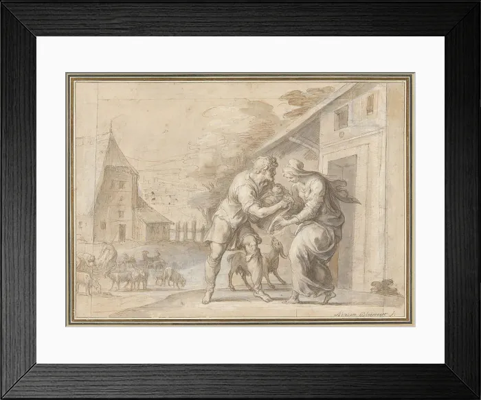 Framed Print : The Goatherd Lamon Handing the Infant Daphnis to His Wife Myrtele, after 1606. Creator: Ambroise Dubois Framed Print : The Goatherd Lamon Handing the Infant Daphnis to His Wife Myrtele, after 1606. Creator: Ambroise Dubois