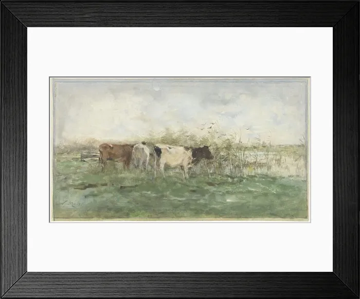 Framed Print : Cows at a puddle, 1844-1910. Creator: Willem Maris Framed Print : Cows at a puddle, 1844-1910. Creator: Willem Maris