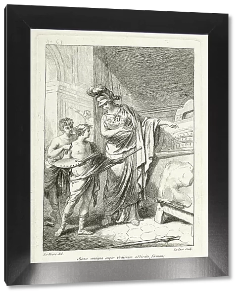 Minerva Teaching a Young Artist, illustration for the Catalogue historique du Cabinet by Mariette. Creator: Ange-Laurent de La Live de Jully