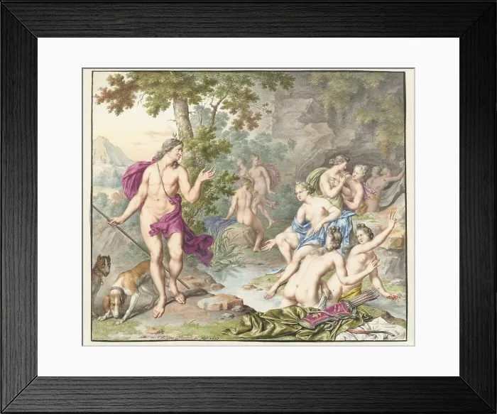 Framed Print : Actaeon surprises Diana and her companions, 1693. Creator: Willem van Mieris Framed Print : Actaeon surprises Diana and her companions, 1693. Creator: Willem van Mieris