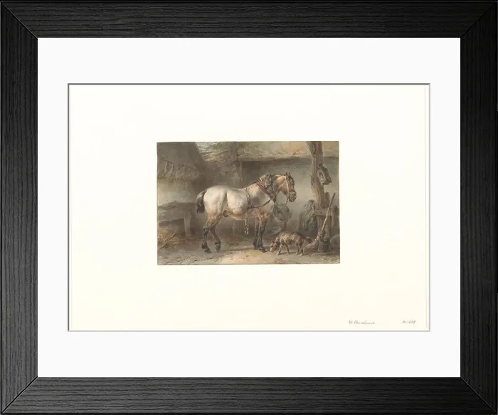Framed Print : Horse and dog in a stable, 1851-1921. Creator: Wouter Verschuur Framed Print : Horse and dog in a stable, 1851-1921. Creator: Wouter Verschuur