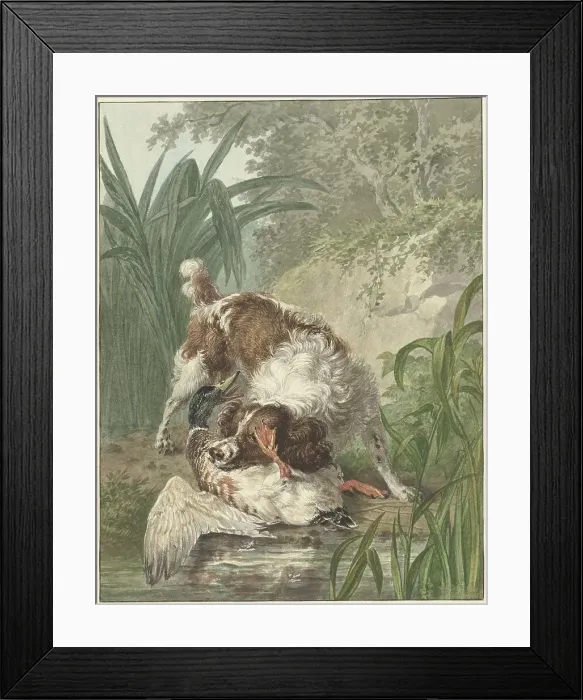 Framed Print : Hunting dog catches a duck, 1754-1831. Creator: Wybrand Hendriks Framed Print : Hunting dog catches a duck, 1754-1831. Creator: Wybrand Hendriks