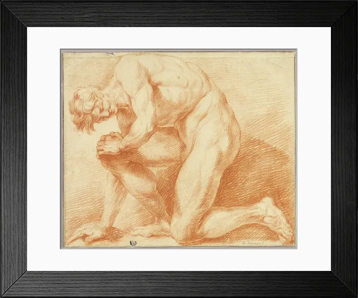Framed Print : Kneeling Academic Male Nude, n.d. Creator: Antoine Dumont Framed Print : Kneeling Academic Male Nude, n.d. Creator: Antoine Dumont