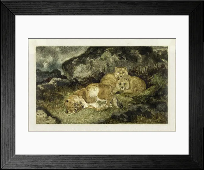 Framed Print : Lioness and Cubs, c. 1832. Creator: Antoine-Louis Barye Framed Print : Lioness and Cubs, c. 1832. Creator: Antoine-Louis Barye