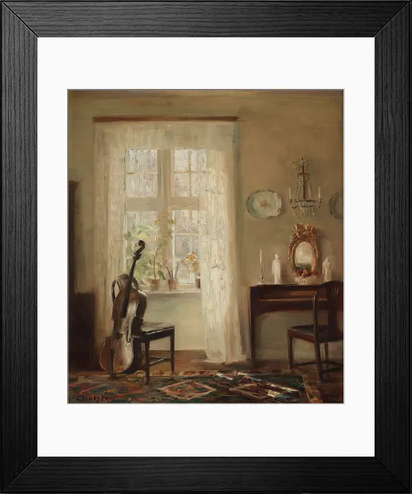 Framed Print : Interior with a Cello. Creator: Holsøe, Carl (1863-1935) Framed Print : Interior with a Cello. Creator: Holsøe, Carl (1863-1935)