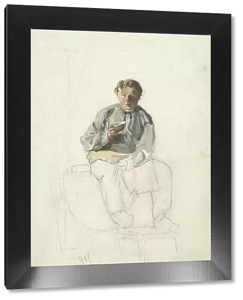 Seated boy with a cup, 1860-1921. Creator: Adolf le Comte
