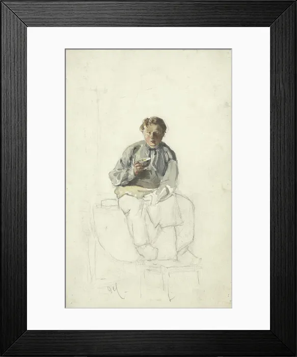Framed Print : Seated boy with a cup, 1860-1921. Creator: Adolf le Comte Framed Print : Seated boy with a cup, 1860-1921. Creator: Adolf le Comte