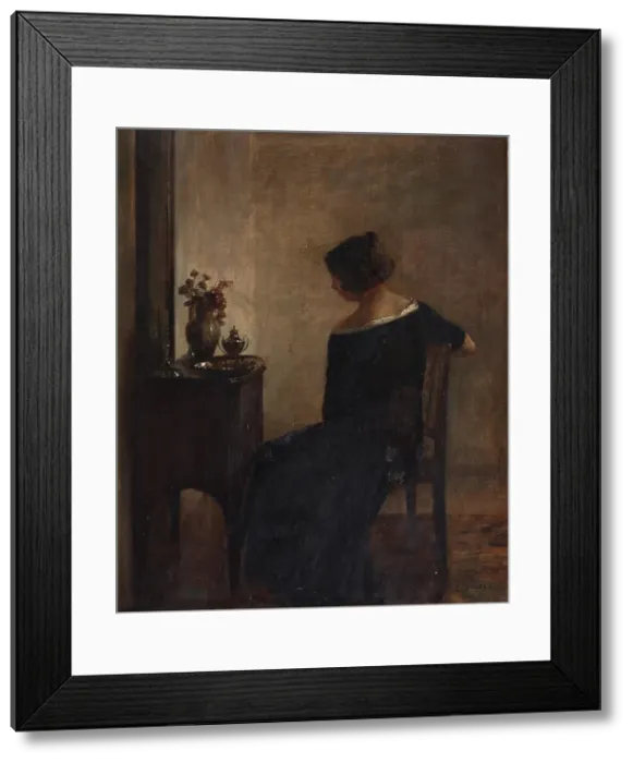 Framed Print : Interior with the Artist's Wife. Creator: Holsøe, Carl (1863-1935) Framed Print : Interior with the Artist's Wife. Creator: Holsøe, Carl (1863-1935)