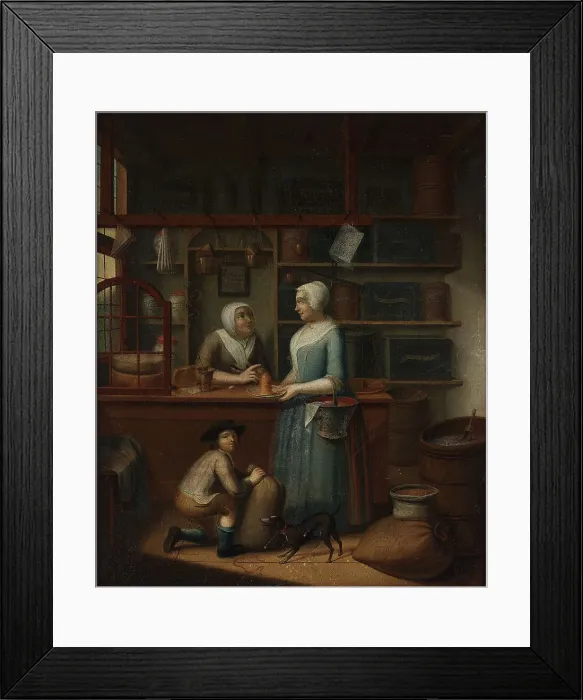 Framed Print : Interior with three figures and a dog. Creator: Cattel, Pieter (1712-1759) Framed Print : Interior with three figures and a dog. Creator: Cattel, Pieter (1712-1759)
