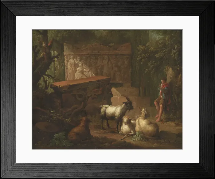 Framed Print : Overgrown ruins, with shepherd and goats in foreground, 1745-1786. Creator: Johan Edvard Mandelberg Framed Print : Overgrown ruins, with shepherd and goats in foreground, 1745-1786. Creator: Johan Edvard Mandelberg