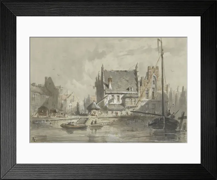 Framed Print : View in Brugge, 1828-1897. Creator: Adrianus Eversen Framed Print : View in Brugge, 1828-1897. Creator: Adrianus Eversen