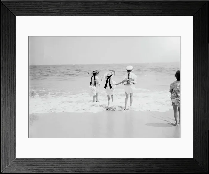 Framed Print : Three little maids agoing to sea, between 1900 and 1905. Creator: Unknown Framed Print : Three little maids agoing to sea, between 1900 and 1905. Creator: Unknown
