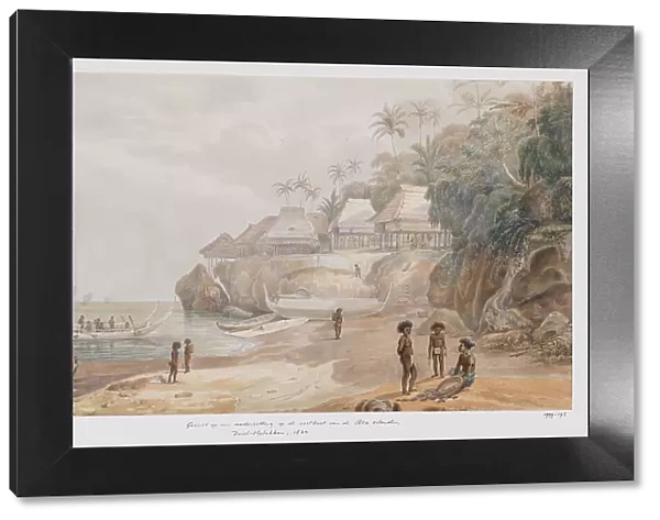View of a settlement from the east coast of Workai, Aru Islands, Southeast Moluccas, 1824. Creator: Adrianus Johannes Bik