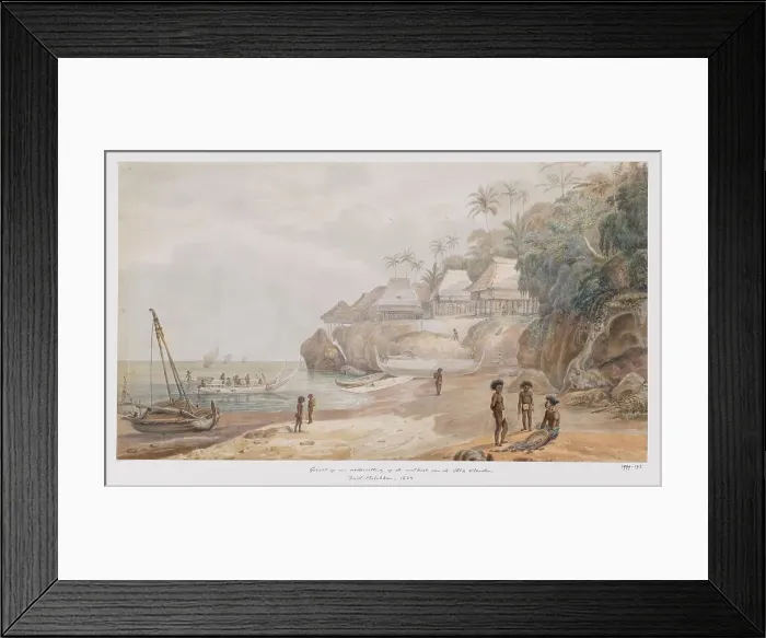 Framed Print : View of a settlement from the east coast of Workai, Aru Islands, Southeast Moluccas, 1824. Creator: Adrianus Johannes Bik Framed Print : View of a settlement from the east coast of Workai, Aru Islands, Southeast Moluccas, 1824. Creator: Adrianus Johannes Bik