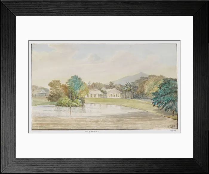 Framed Print : Landscape with house and pond, West Java, 1867. Creator: Adrianus Johannes Bik Framed Print : Landscape with house and pond, West Java, 1867. Creator: Adrianus Johannes Bik