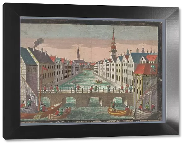View of the Nikolaifleet opposite St. Nicholas church in Hamburg, 1742-1801. Creator: Anon